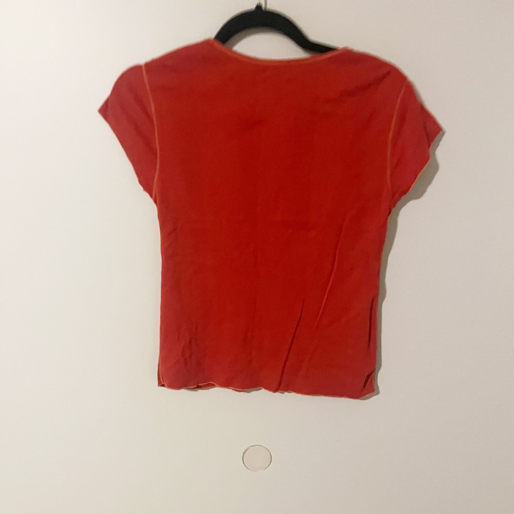 American Eagle y2k 90s babydoll lace up t shirt orange red medium - Picture 2 of 8